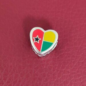Pandora Guinea-Bissau Flag Heart Charm Bead S925 Silver with box